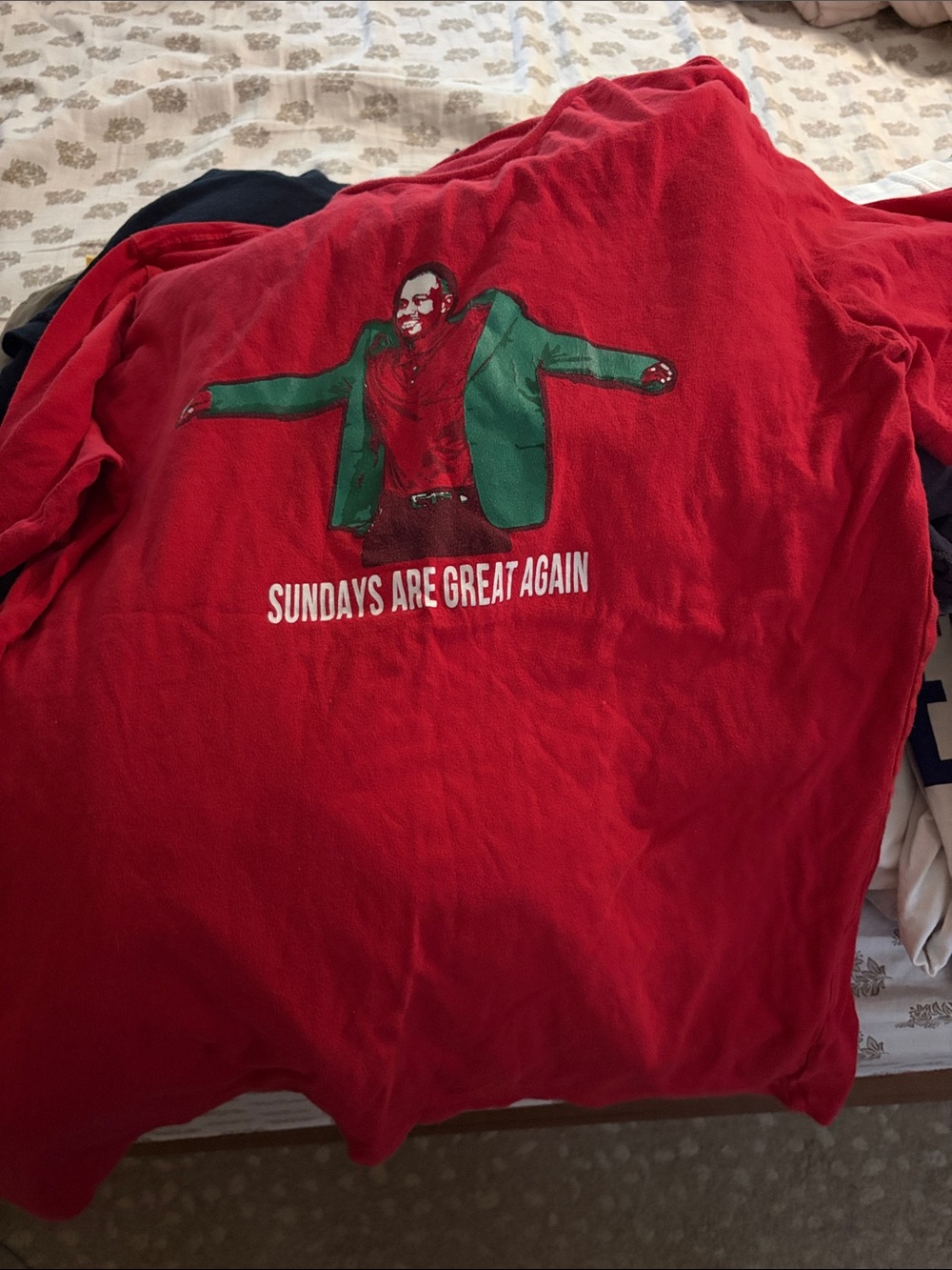 Red Graphic Sweatshirt with Bold Sunday Slogan